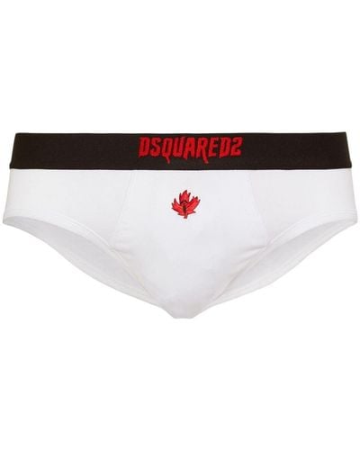DSquared² Horror Maple Leaf-embroidered Briefs - White