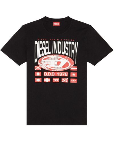 DIESEL T-shirt en coton à logo imprimé - Noir
