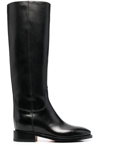 Santoni Knee-length Leather Boots - Black