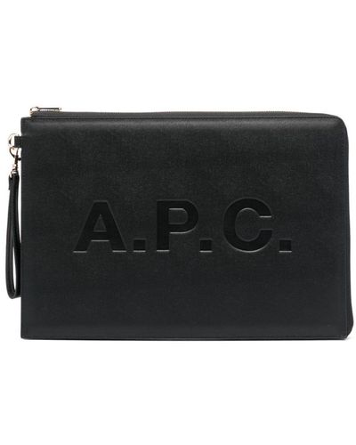 A.P.C. Clutch mit Logo-Print - Schwarz