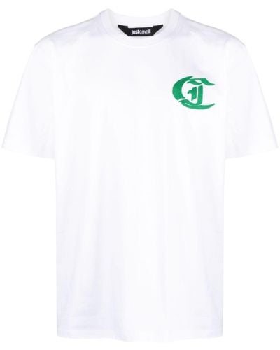 Just Cavalli Katoenen T-shirt Met Geborduurde Tekst - Wit