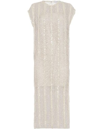Brunello Cucinelli Sequin-embellished Open-knit Dress - White