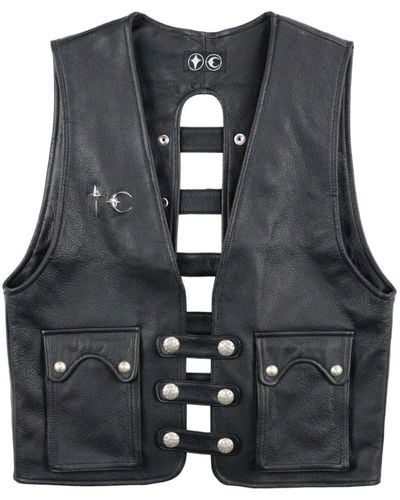 THUG CLUB Stud-embellished Leather Vest - Black