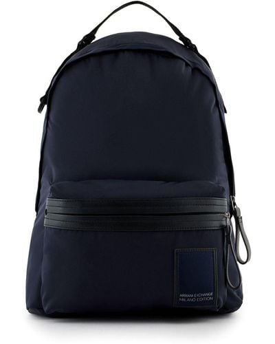Armani Exchange Logo-print Canvas Backpack - Blue