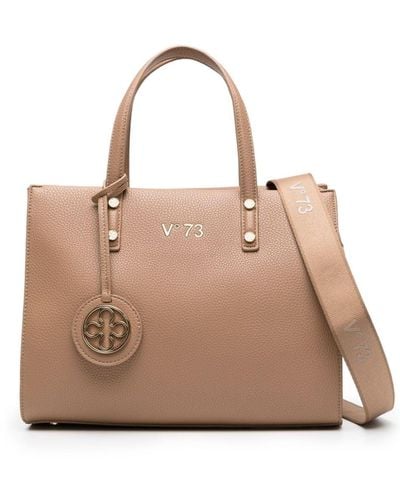 V73 Logo-lettering Leather Tote Bag - Natural