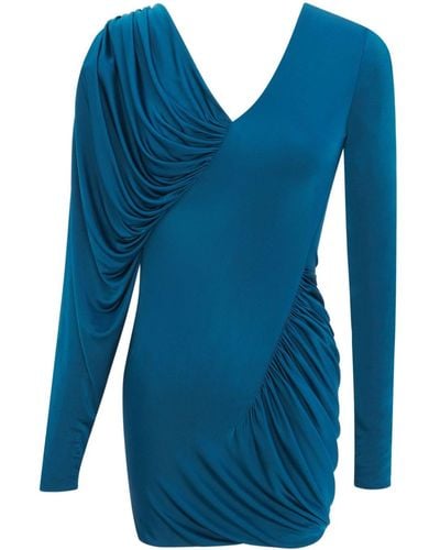 Saint Laurent V-neck Draped Minidress - Blue