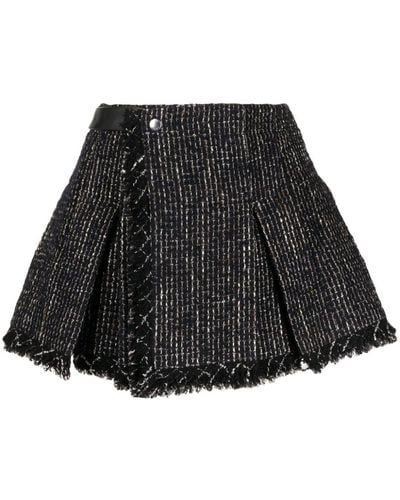 Sacai Tweed-Shorts mit hohem Bund - Schwarz