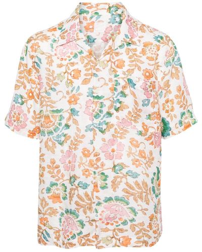 120% Lino Overhemd Met Bloemenprint - Wit