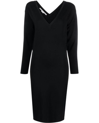 Stella McCartney Vestido midi de punto con cuello en V - Negro