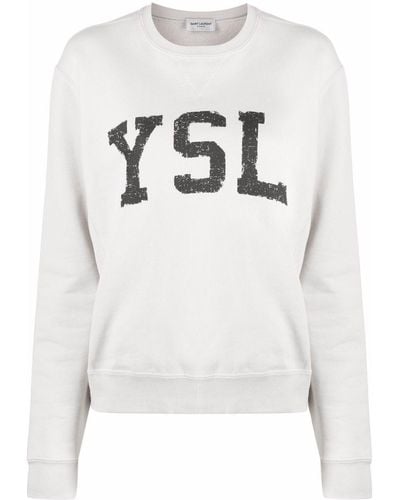 Saint Laurent Logo-print Cotton Sweatshirt - White