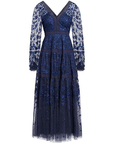 Needle & Thread Celestia Floral-embroidered Maxi Dress - Blue