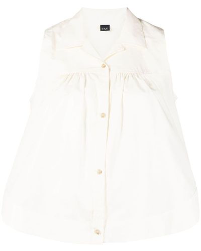 Fay Pleated Sleeveless Cotton Shirt - White