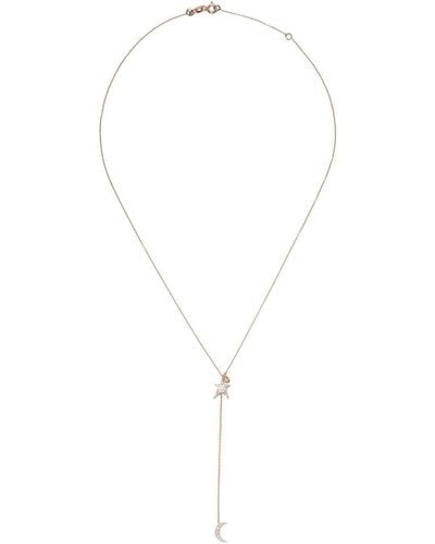 Kismet by Milka 14kt Rose Gold Struck Star Chain Moon Lariat Diamond Necklace - White