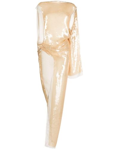 Rick Owens Asymmetric Sequinned Chiffon Maxi Dress - Natural