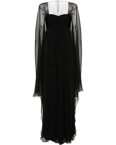 Alberta Ferretti Cape-detail Chiffon Gown - Black