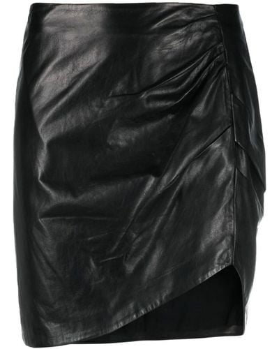 IRO Ruched Side-slit Leather Skirt - Black