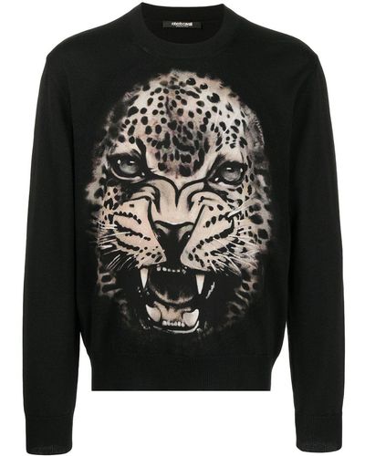 Roberto Cavalli Sweatshirt mit Leoparden-Print - Schwarz