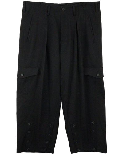 Yohji Yamamoto O-hem Drop-crotch Wool Trousers - Black