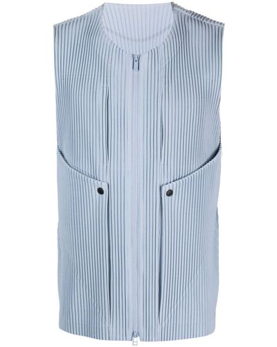 Homme Plissé Issey Miyake Pleated Zipped Gilet - Blue