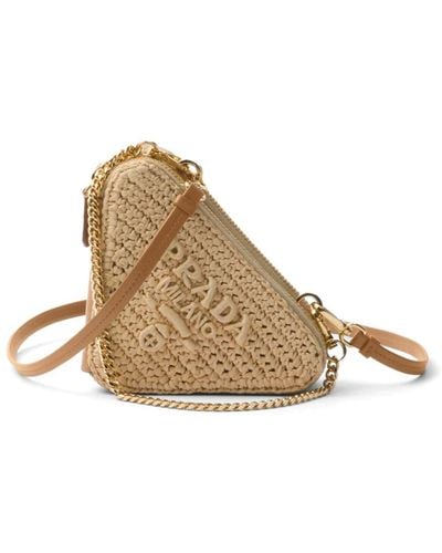 Prada Logo-embroidered Crochet Pouch - Natural