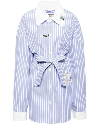 Maison Mihara Yasuhiro Logo-appliqué Striped Belted Shirt - Blue