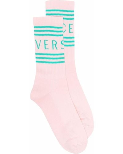 Versace Striped Logo-intarsia Socks - Pink