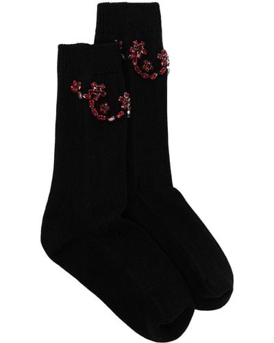 Simone Rocha Women Ankle Ribbed Socks W/ Scallop Embellishment - Black