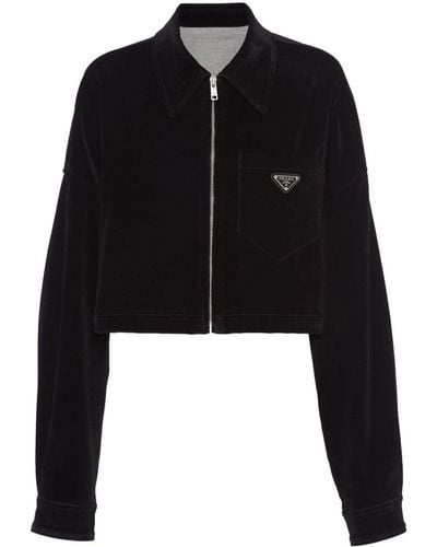 Prada Velvet Denim Blouson Jacket - Black