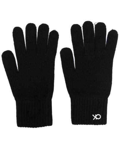 Calvin Klein Gerippte Handschuhe mit Logo-Schild - Schwarz