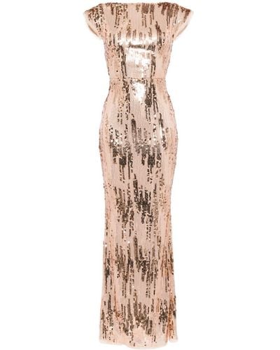 Talbot Runhof Sequined Cap-sleeve Gown - Metallic