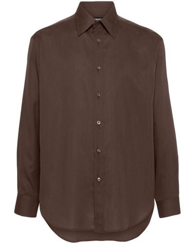 Tom Ford ポインテッドカラー シルクシャツ - ブラウン