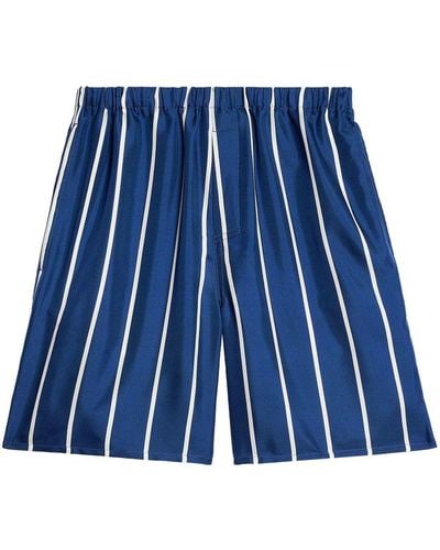 Ami Paris Stripe-print Silk Shorts - Blue