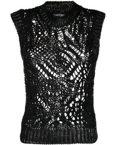 Tom Ford Open-knit Sleeveless Silk Top - Black