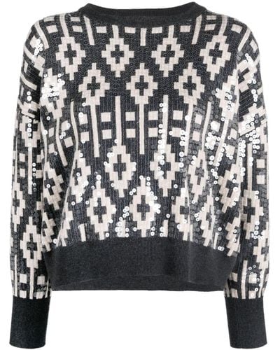 Brunello Cucinelli Sweater Verfraaid Met Pailletten - Zwart
