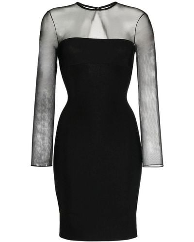 Hervé L. Leroux Sheer Top Pencil Dress - Black