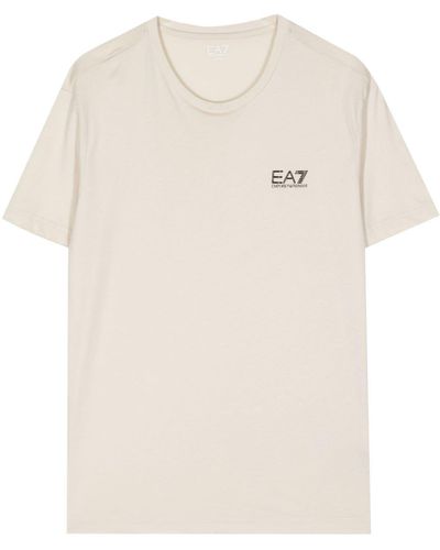 EA7 Logo-print Cotton T-shirt - Natural
