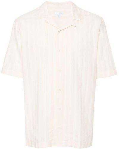 Sunspel Embroidered-stripes Cotton Shirt - Wit