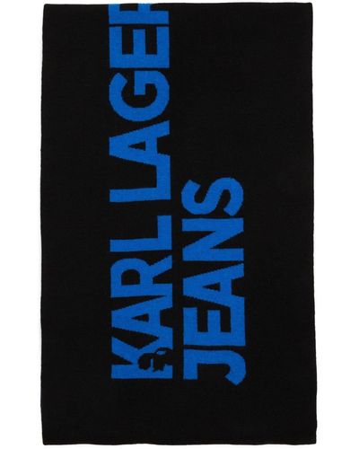 Karl Lagerfeld Logo-embroidered Knitted Scarf - Blue