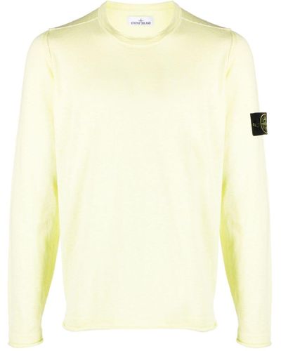Stone Island Compass-appliqué Cotton-blend Sweater - Yellow