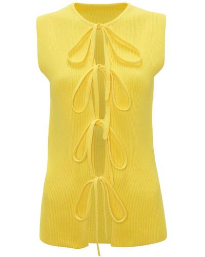 JW Anderson Lace-up Ribbed-knit Top - Yellow