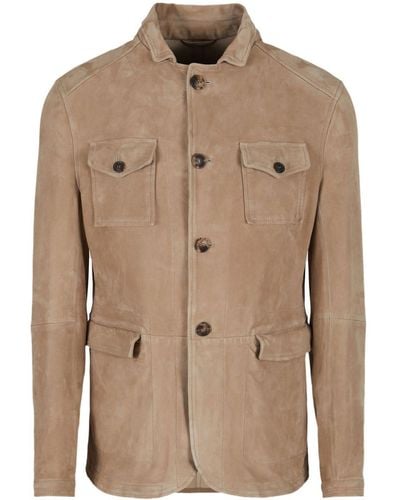 Giorgio Armani Flap Pockets Lambskin Jacket - Natural