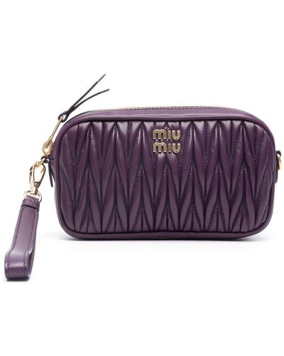 Miu Miu Matelassé Nappa Leather Clutch Bag - Purple