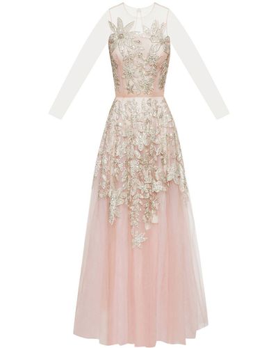 Oscar de la Renta Robe longue ornée de sequins à fleurs - Rose