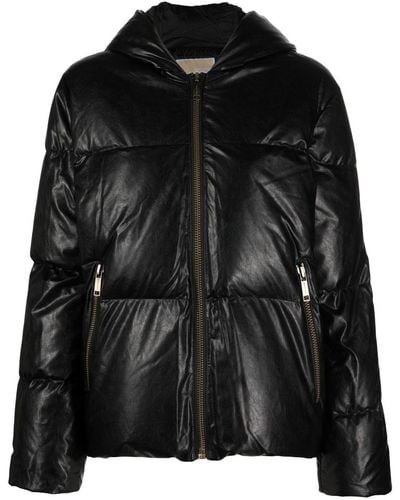 MICHAEL Michael Kors Faux-leather Hooded Puffer Jacket - Black