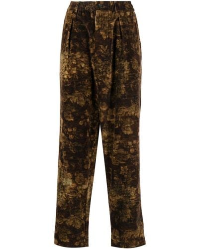 Pierre Louis Mascia Floral-print Tapered Velvet Trousers - Brown