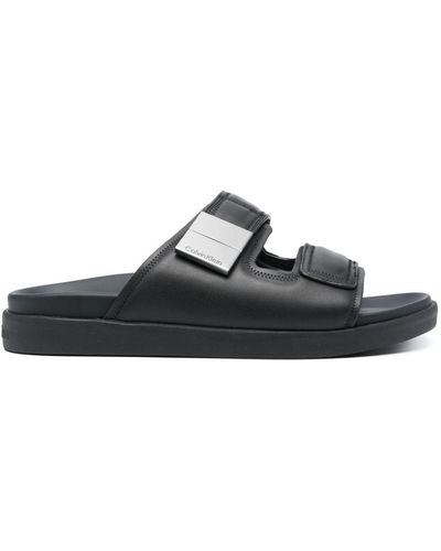 Calvin Klein Double-strap Leather Sandals - Black