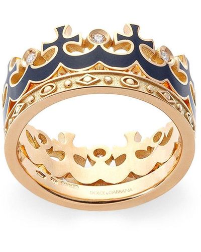 Dolce & Gabbana Crown yellow gold ring with blue enamel crown and diamonds - Amarillo