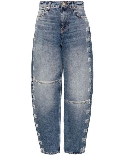 Ganni | Jeans affusolati a vita alta con logo | female | BLU | 27