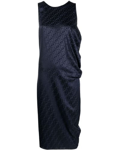 Fendi Ff Logo-jacquard Dress - Blue