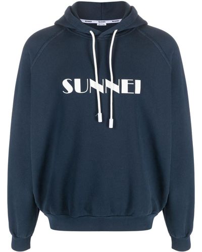 Sunnei Logo-print Cotton Hoodie - Blue